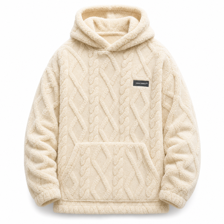 Winter Lined Hoodie Jacquard Pattern Long Sleeve Pullover Sweatshirt