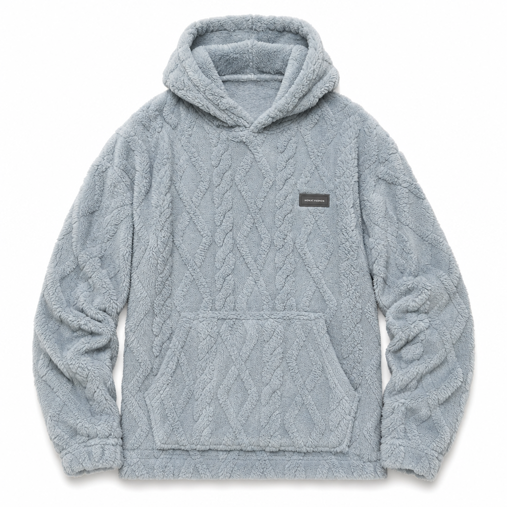 Winter Lined Hoodie Jacquard Pattern Long Sleeve Pullover Sweatshirt