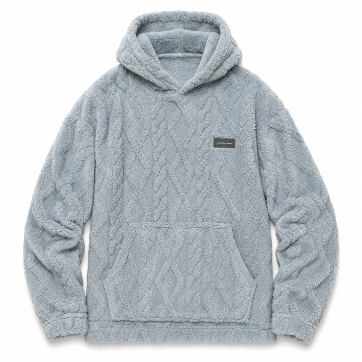 Winter Lined Hoodie Jacquard Pattern Long Sleeve Pullover Sweatshirt