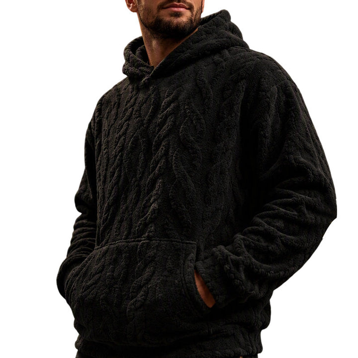 Winter Lined Hoodie Jacquard Pattern Long Sleeve Pullover Sweatshirt