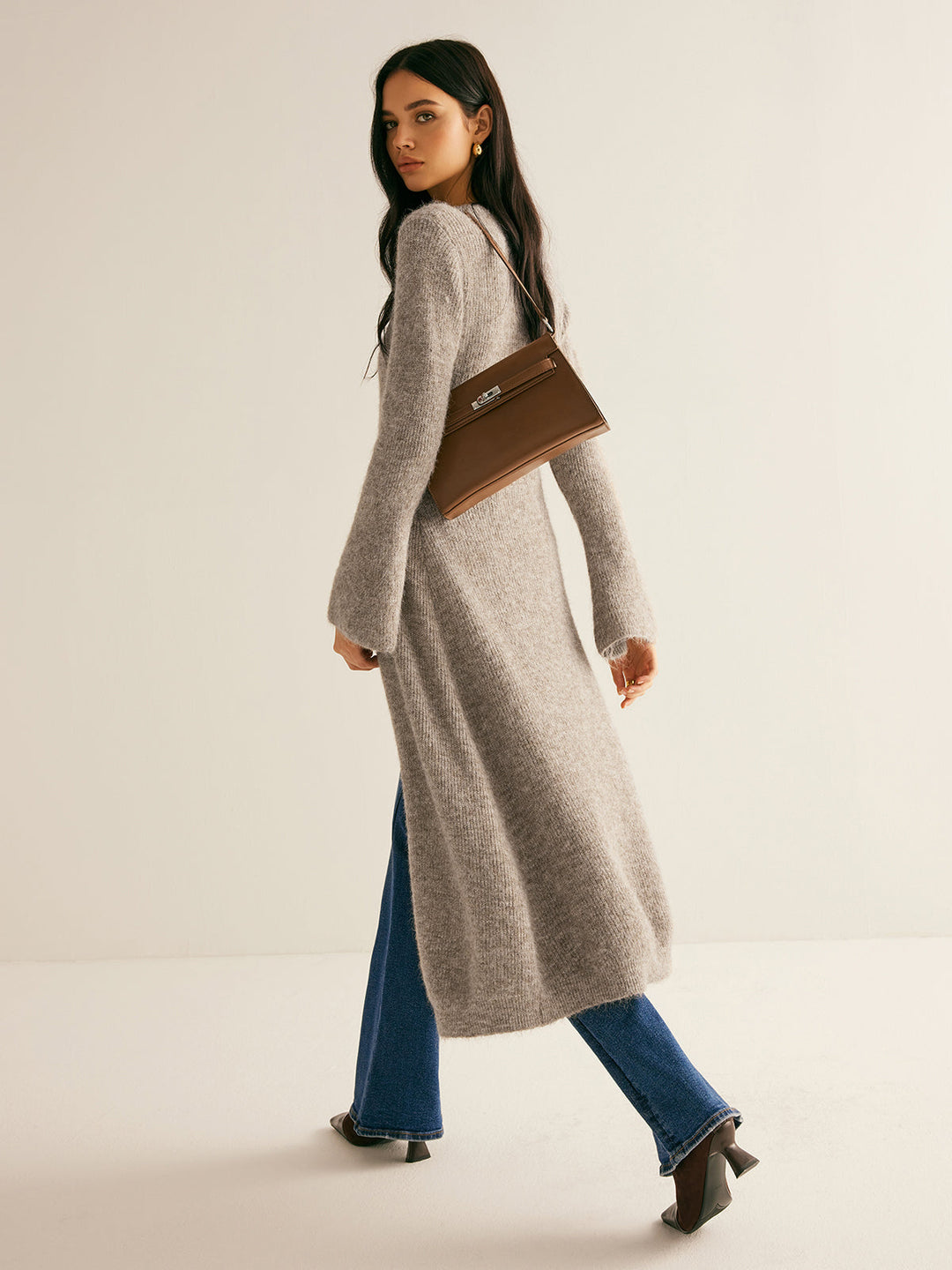 Clotilde | Long Wool Blend Button-Up Knit Cardigan