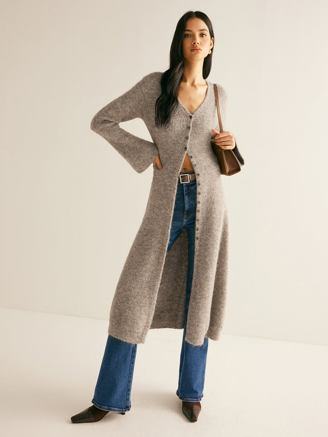 Clotilde | Long Wool Blend Button-Up Knit Cardigan