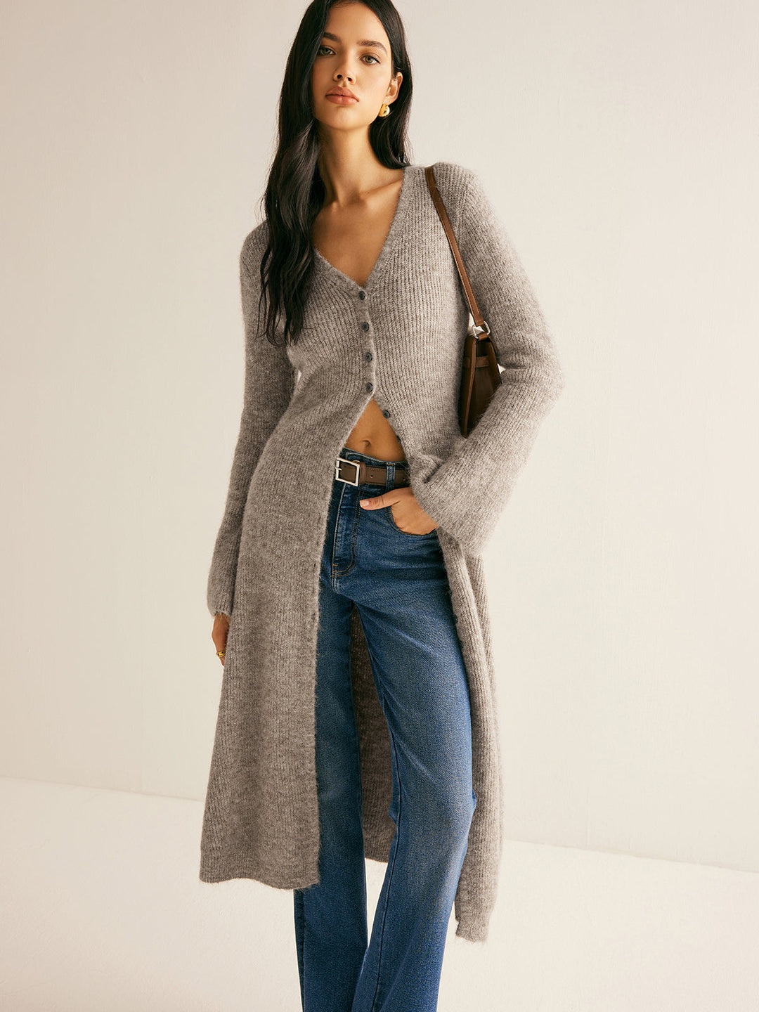 Clotilde | Long Wool Blend Button-Up Knit Cardigan