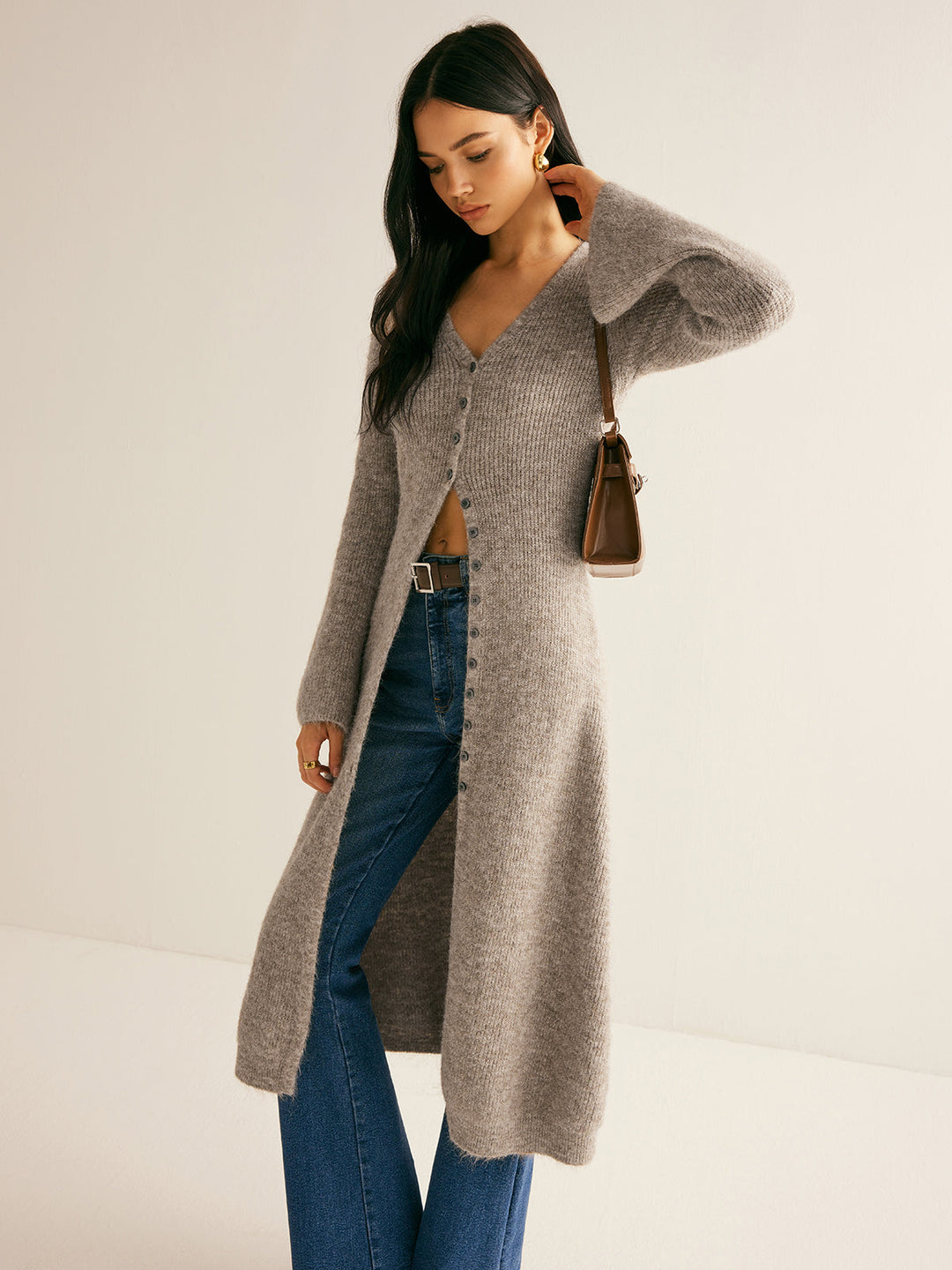 Clotilde | Long Wool Blend Button-Up Knit Cardigan