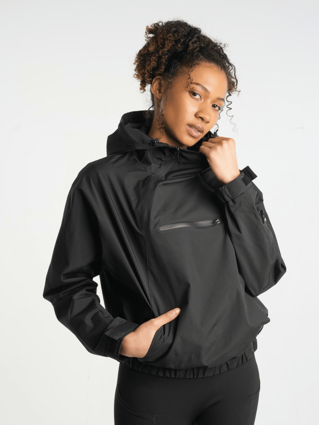 The Sienna Rain Anorak Short Asymmetric Zip Rain Hoodie