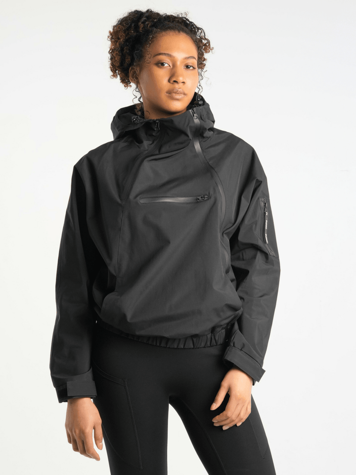 The Sienna Rain Anorak Short Asymmetric Zip Rain Hoodie