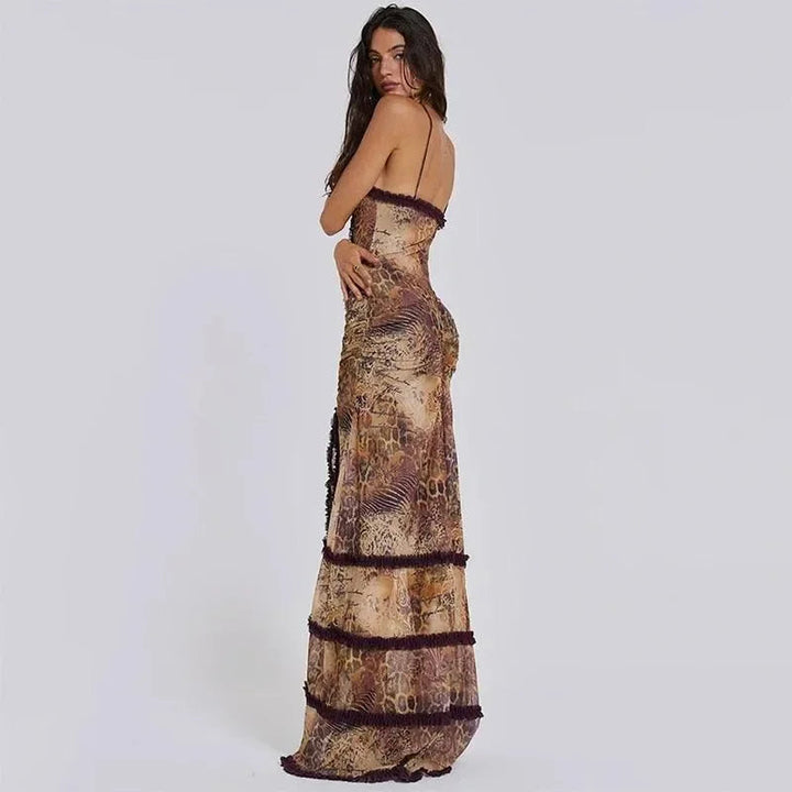 Stolen Kiss Ruched Beige Maxi Dress