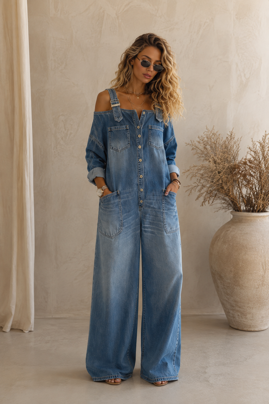 Lianne™ Off-Shoulder Wide-Leg Denim Jumpsuit