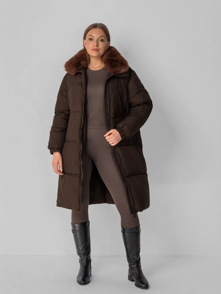 WarmCore™ Faux Fur Collar Long Puffer Jacket