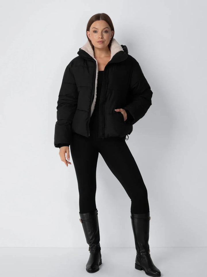 WarmCore™ Faux Fur Lined Detachable Hooded Short Puffer Jacket