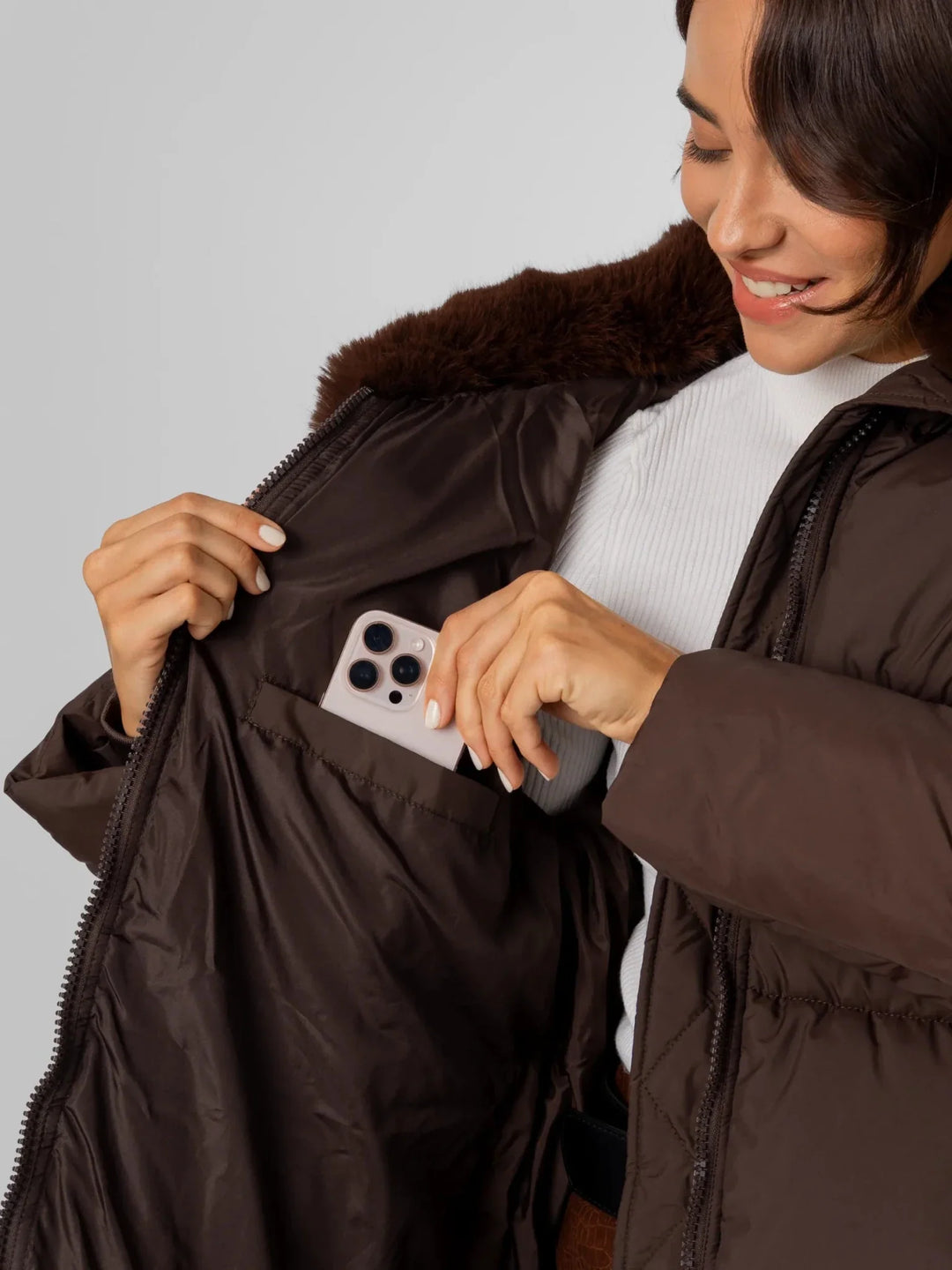 WarmCore™ Detachable Faux Fur Collar Hooded Puffer