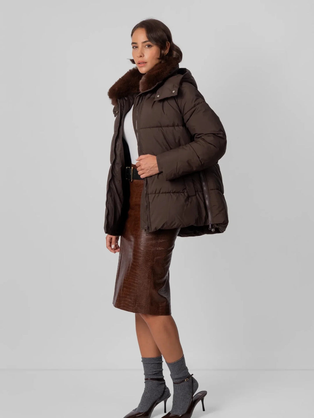 WarmCore™ Detachable Faux Fur Collar Hooded Puffer