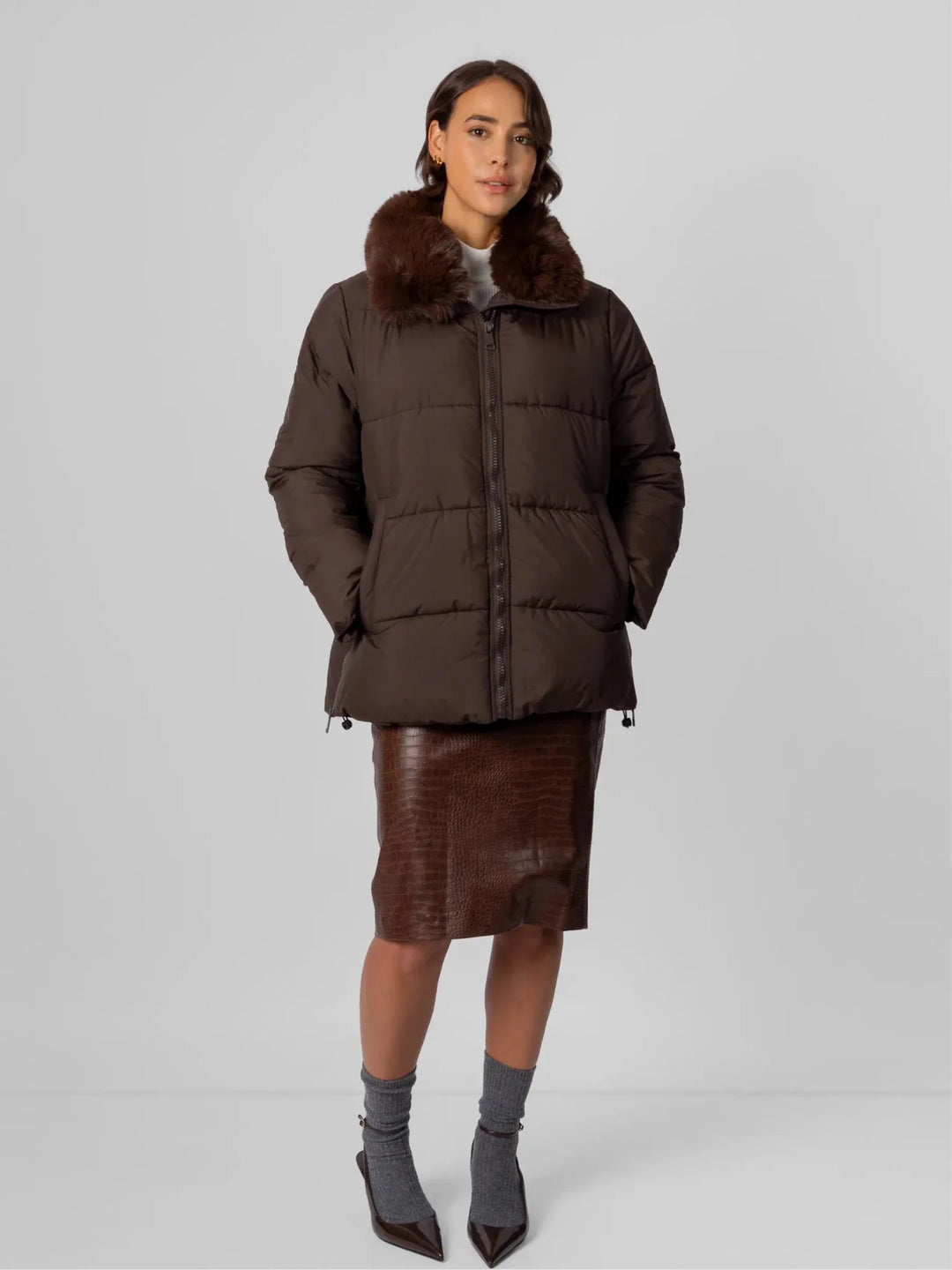 WarmCore™ Detachable Faux Fur Collar Hooded Puffer