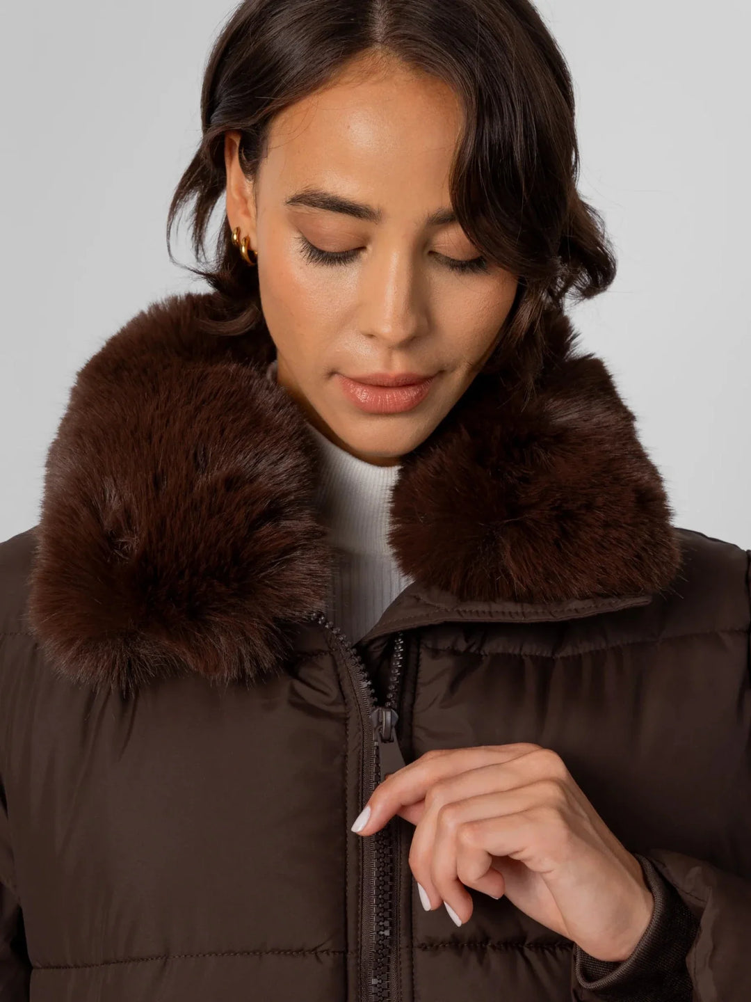 WarmCore™ Detachable Faux Fur Collar Hooded Puffer