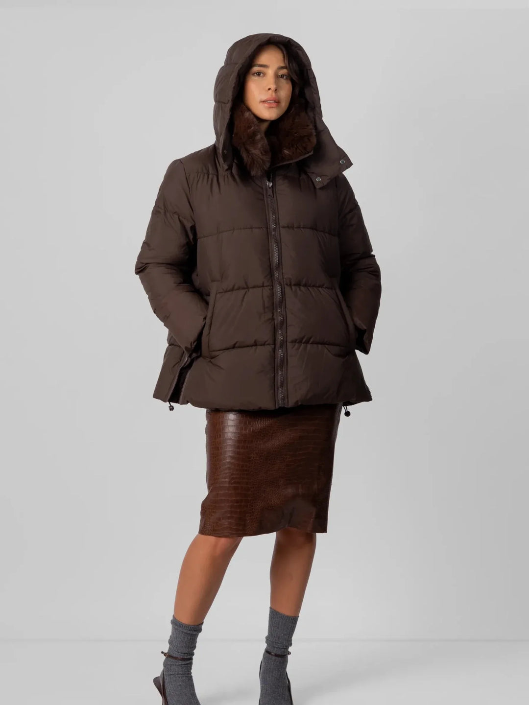 WarmCore™ Detachable Faux Fur Collar Hooded Puffer