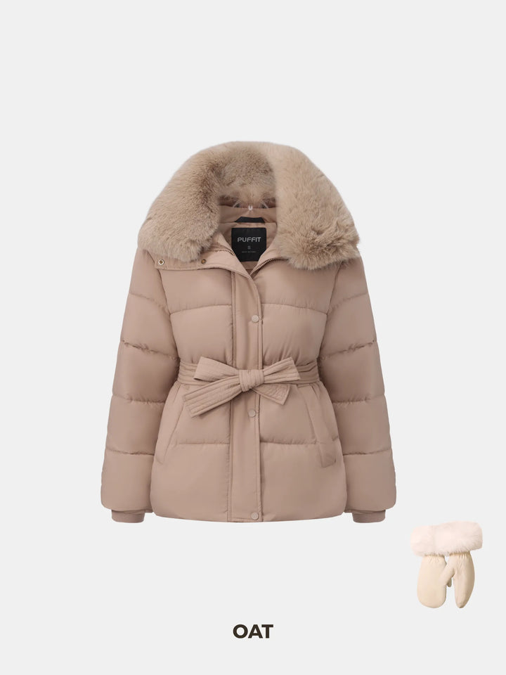 WarmCore™ Elevated Detachable Faux Fur Collar Puffer With Belt