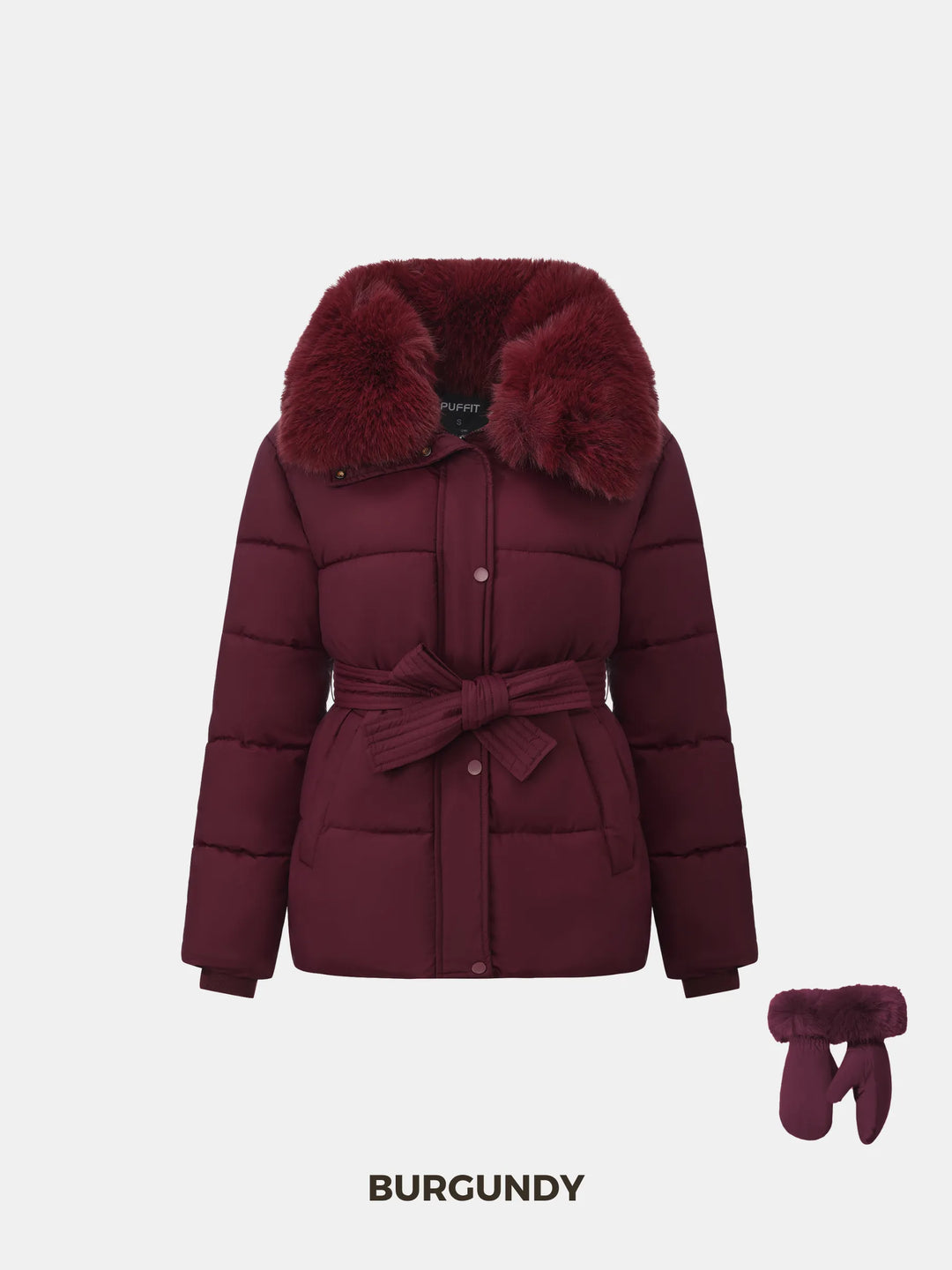 WarmCore™ Elevated Detachable Faux Fur Collar Puffer With Belt