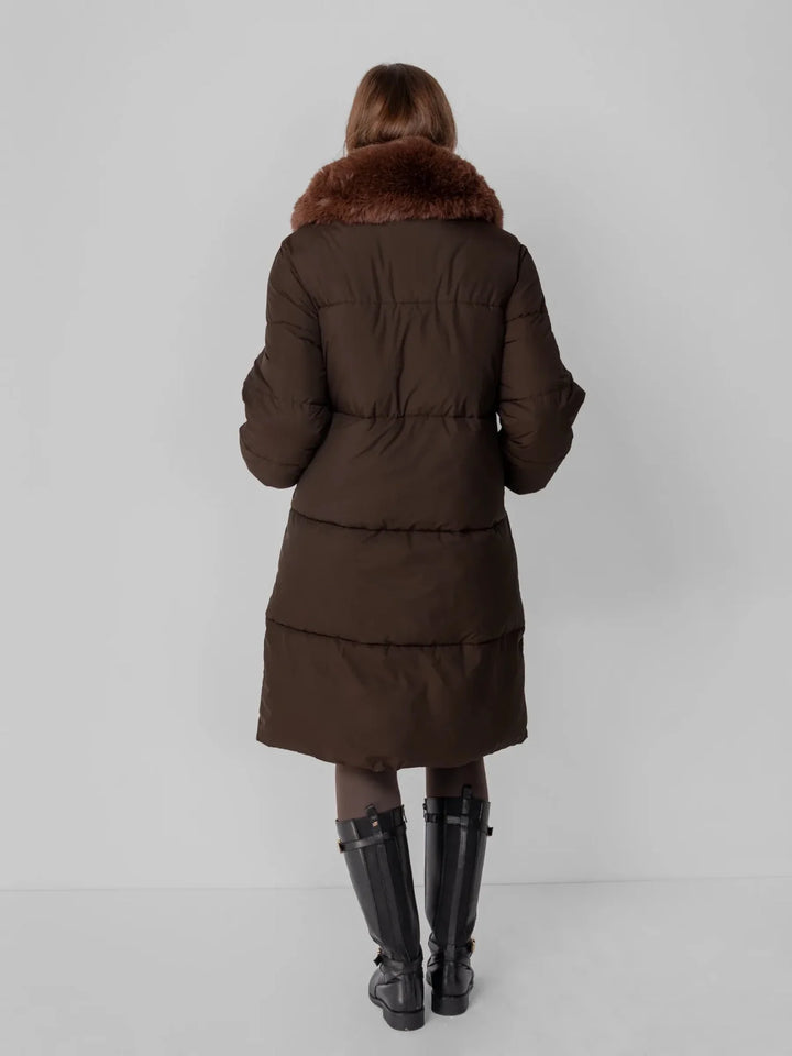 WarmCore™ Faux Fur Collar Long Puffer Jacket