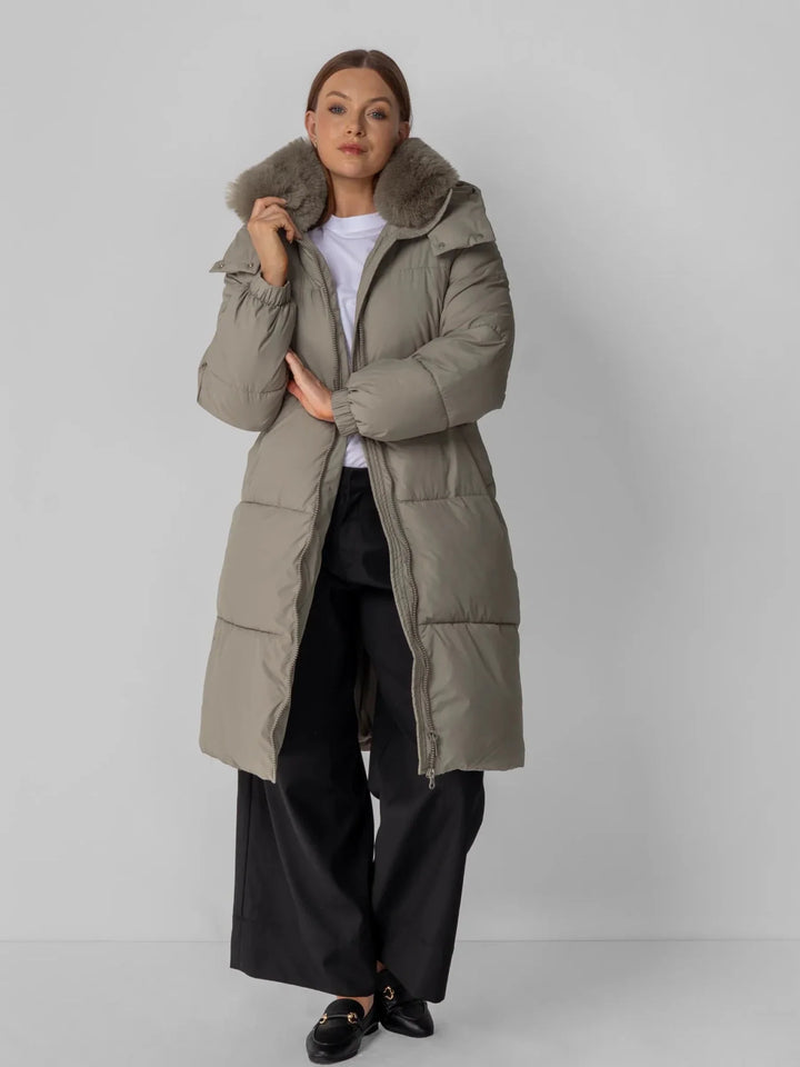 WarmCore™ Faux Fur Collar Long Puffer Jacket