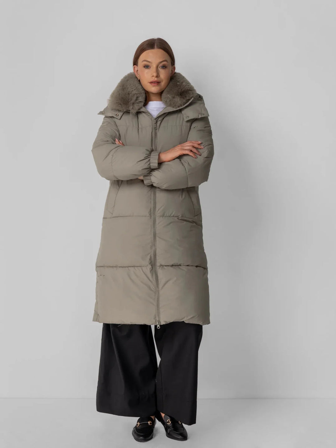 WarmCore™ Faux Fur Collar Long Puffer Jacket