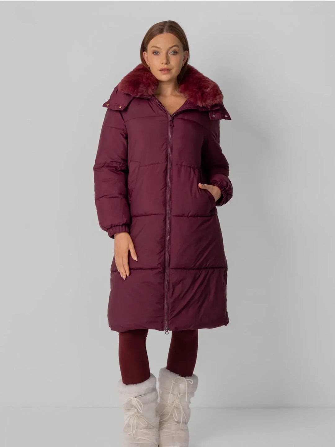 WarmCore™ Faux Fur Collar Long Puffer Jacket