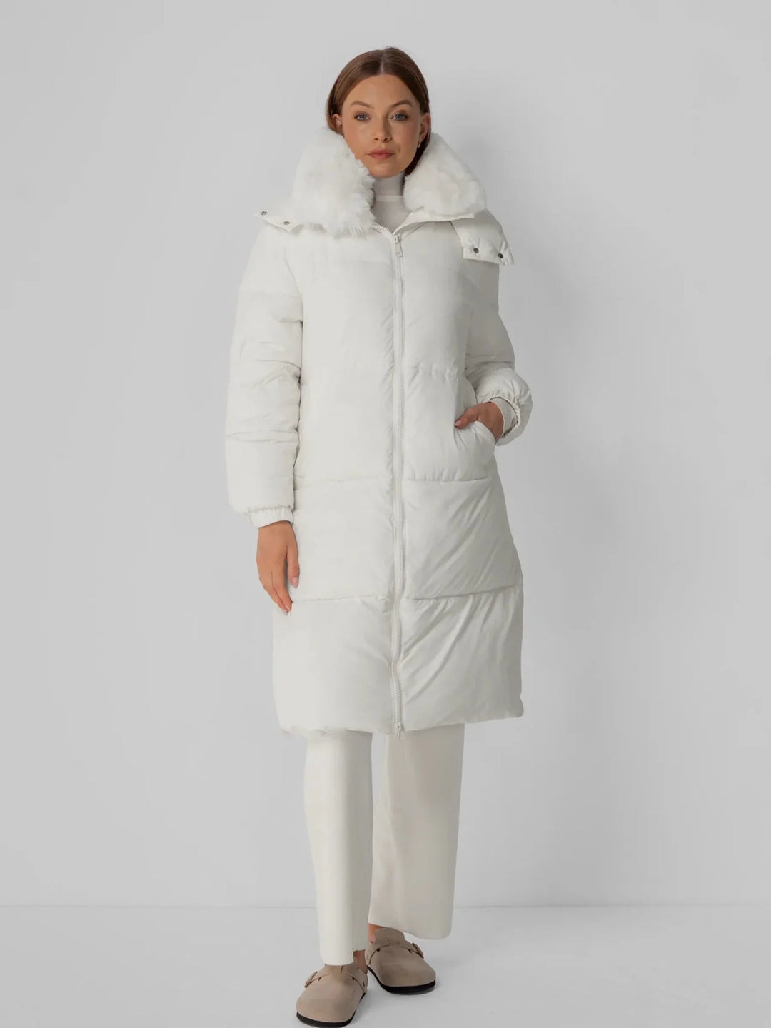 WarmCore™ Faux Fur Collar Long Puffer Jacket