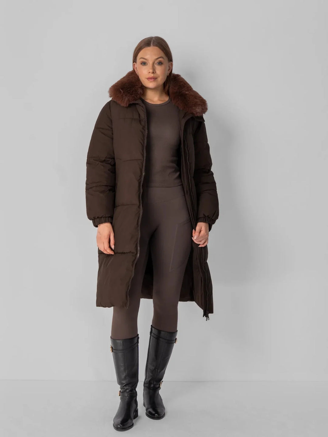 WarmCore™ Faux Fur Collar Long Puffer Jacket