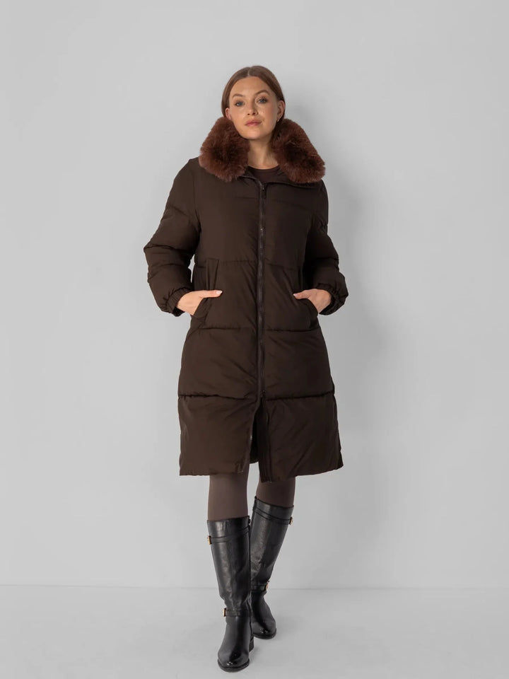 WarmCore™ Faux Fur Collar Long Puffer Jacket