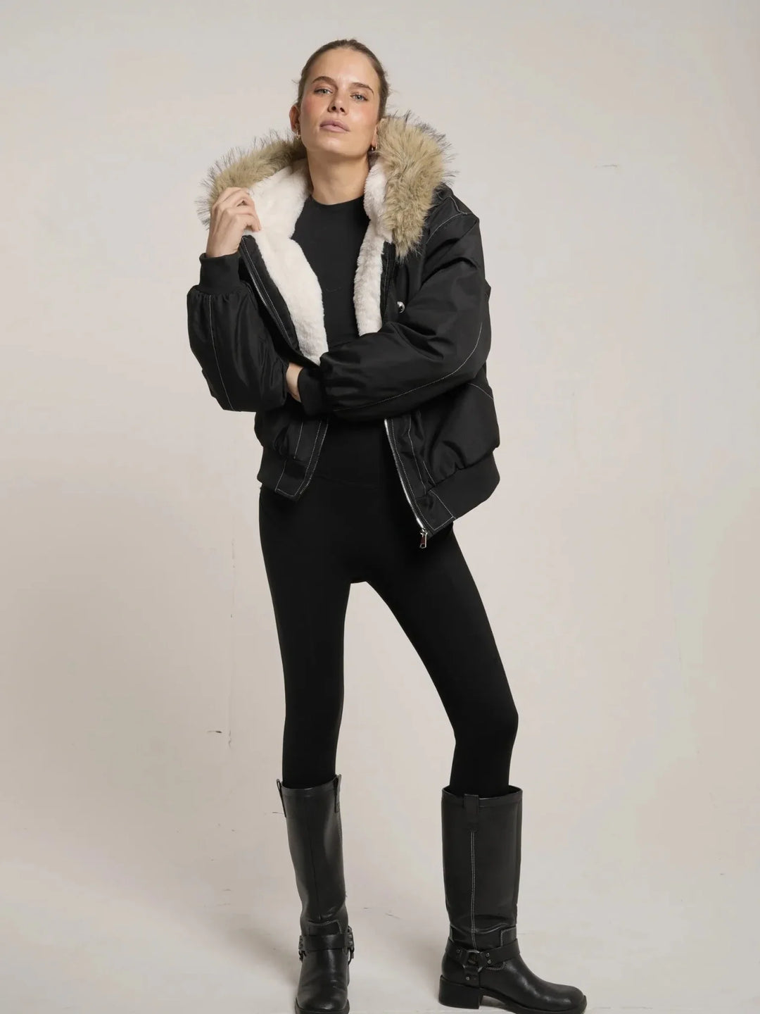 WarmCore™ Faux Fur Lined And Trim Bomber Jacket