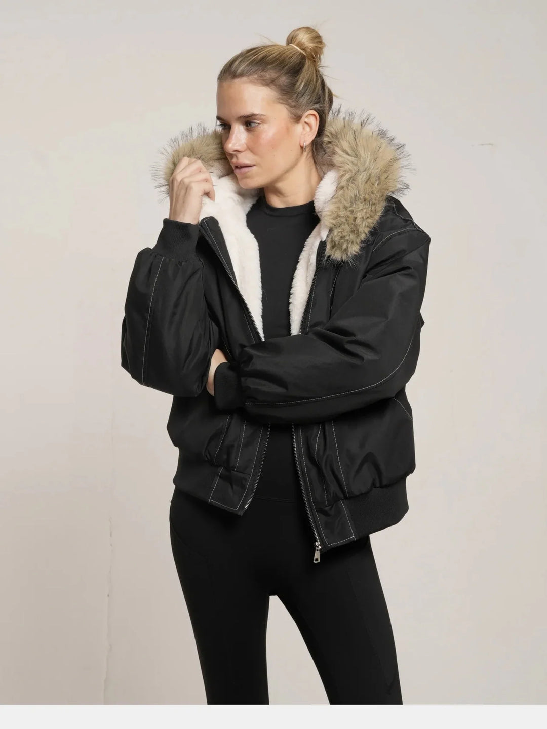 WarmCore™ Faux Fur Lined And Trim Bomber Jacket