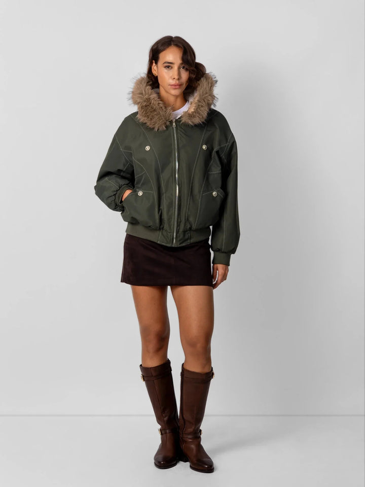 WarmCore™ Faux Fur Lined And Trim Bomber Jacket