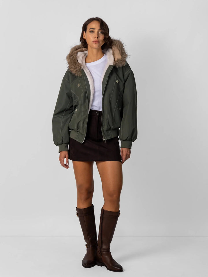 WarmCore™ Faux Fur Lined And Trim Bomber Jacket
