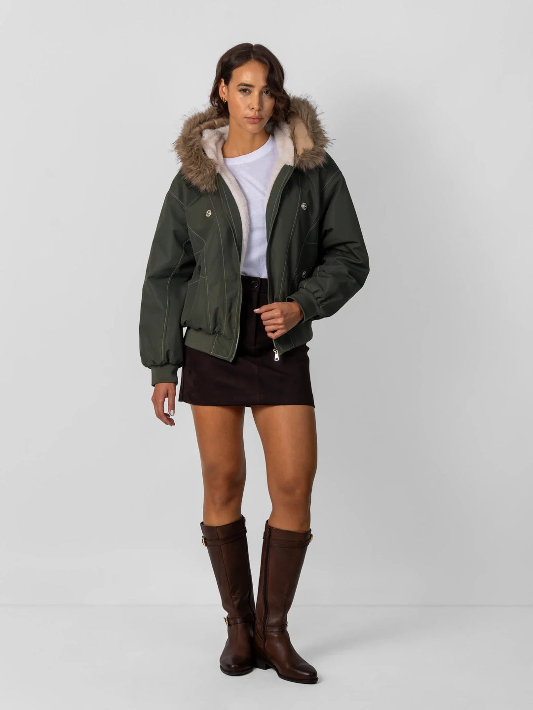 WarmCore™ Faux Fur Lined And Trim Bomber Jacket