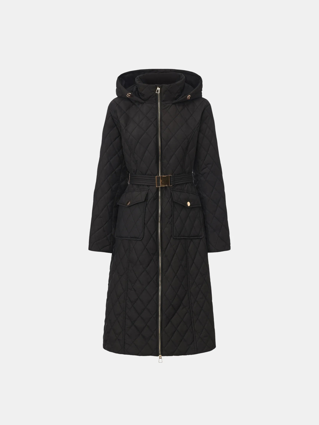 WarmCore™ Long Dimond Quilted Belted Puffer