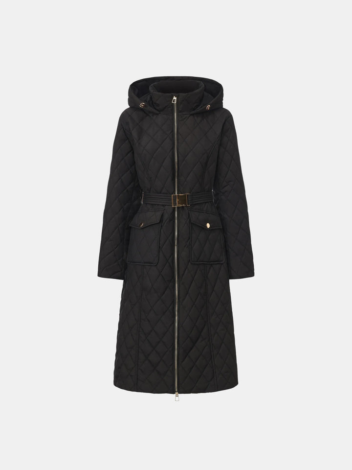 WarmCore™ Long Dimond Quilted Belted Puffer