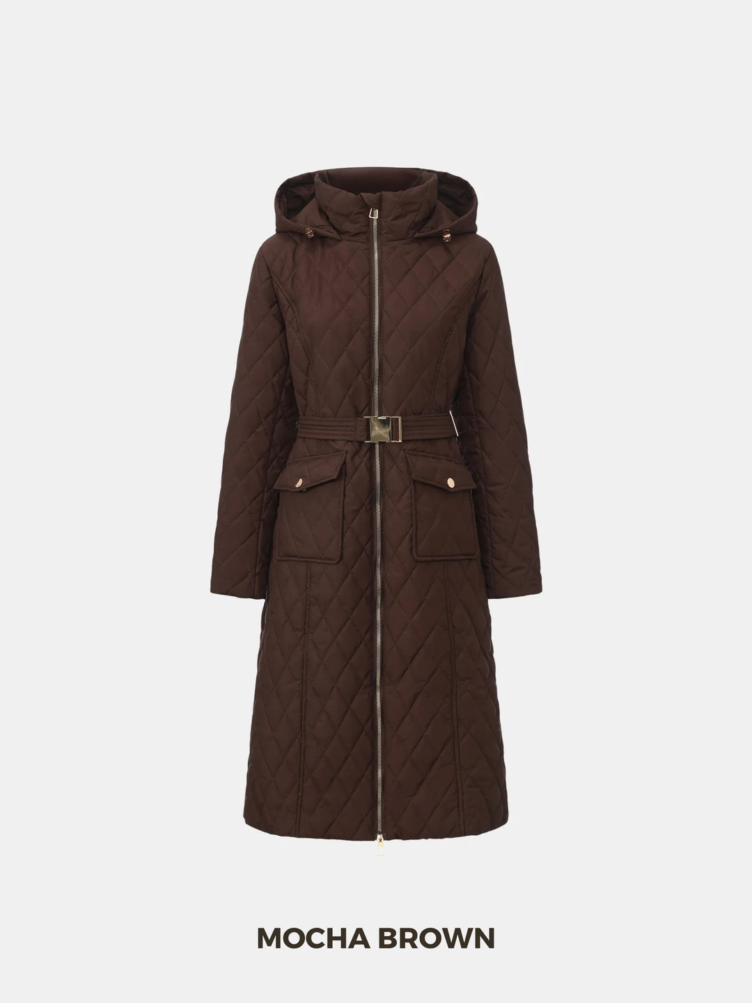 WarmCore™ Long Dimond Quilted Belted Puffer