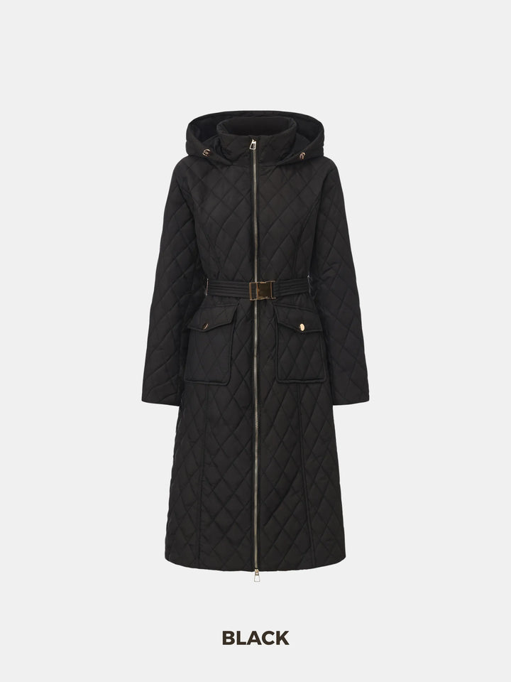 WarmCore™ Long Dimond Quilted Belted Puffer