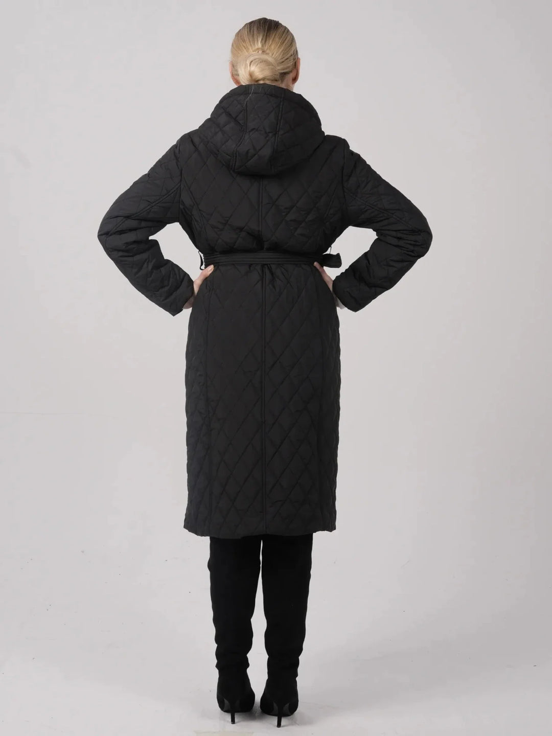 WarmCore™ Long Dimond Quilted Belted Puffer