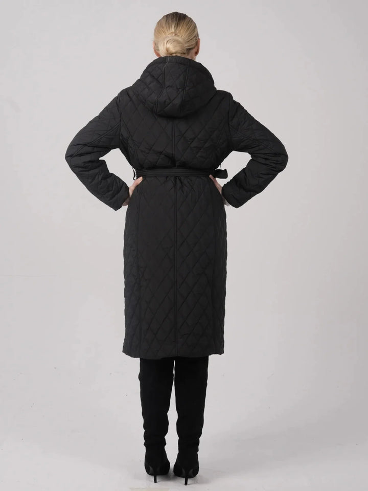WarmCore™ Long Dimond Quilted Belted Puffer