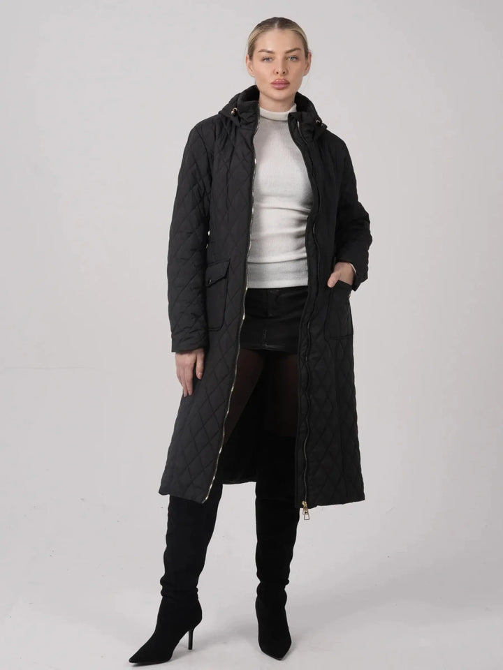 WarmCore™ Long Dimond Quilted Belted Puffer