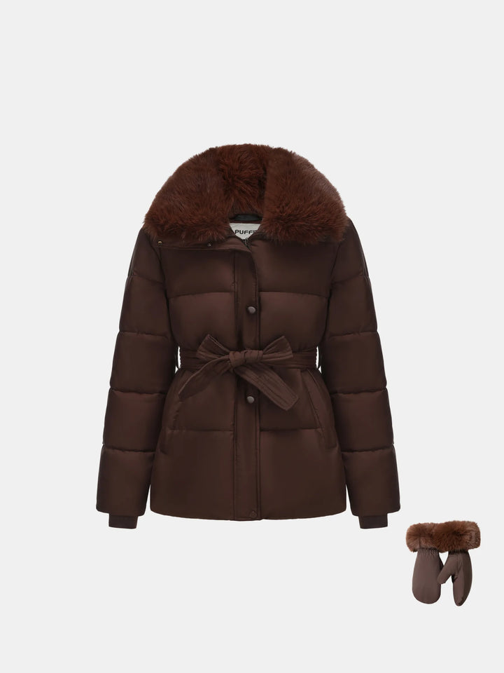 WarmCore™ Elevated Detachable Faux Fur Collar Puffer With Belt