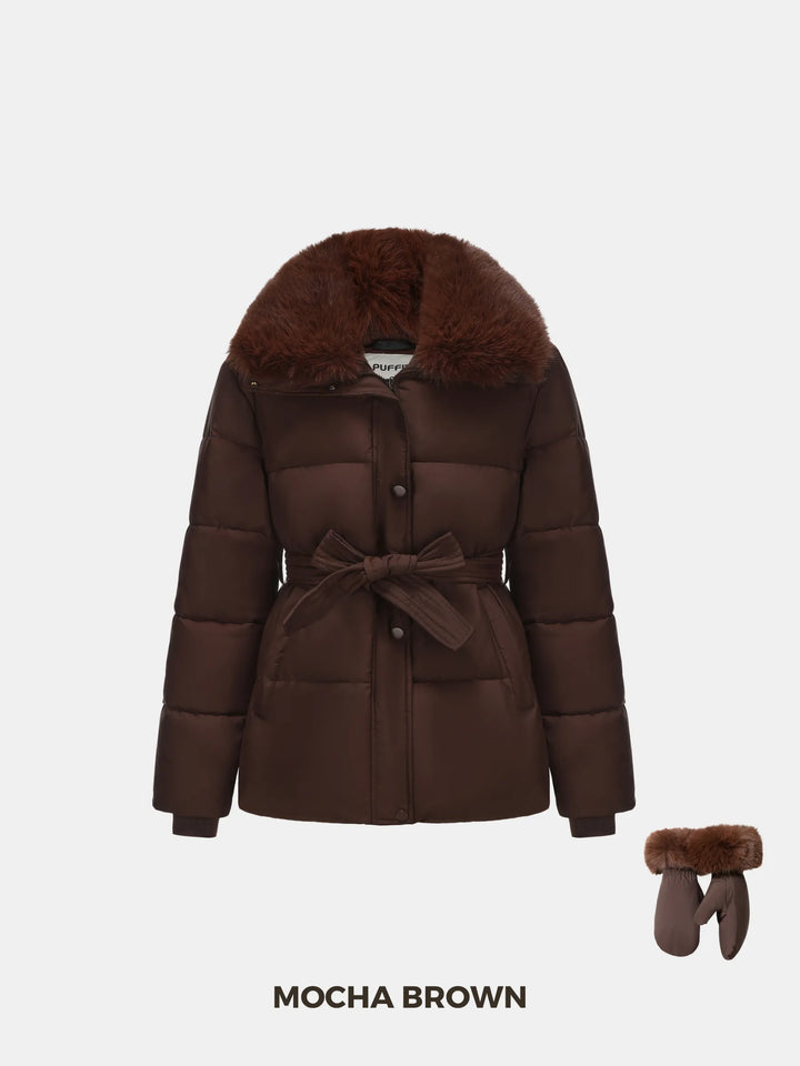 WarmCore™ Elevated Detachable Faux Fur Collar Puffer With Belt