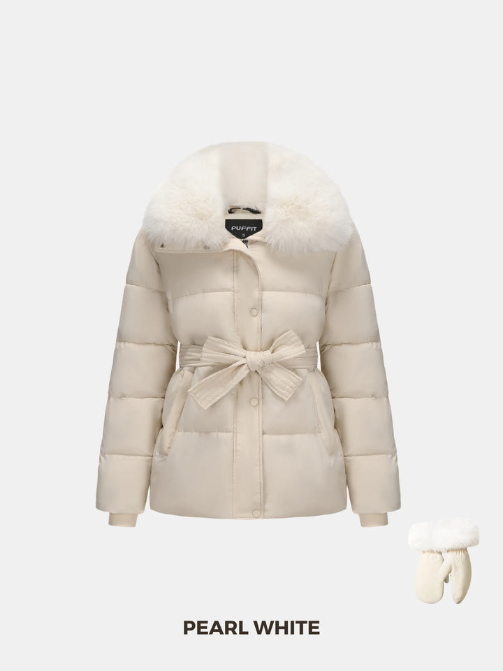 WarmCore™ Elevated Detachable Faux Fur Collar Puffer With Belt
