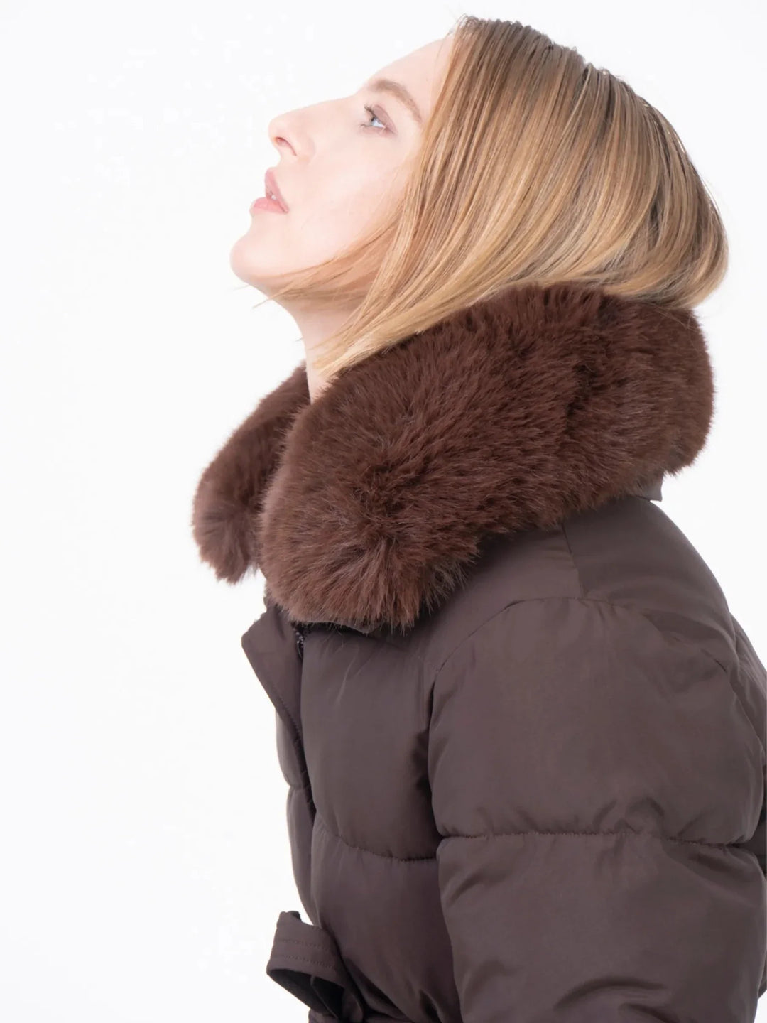 WarmCore™ Elevated Detachable Faux Fur Collar Puffer With Belt
