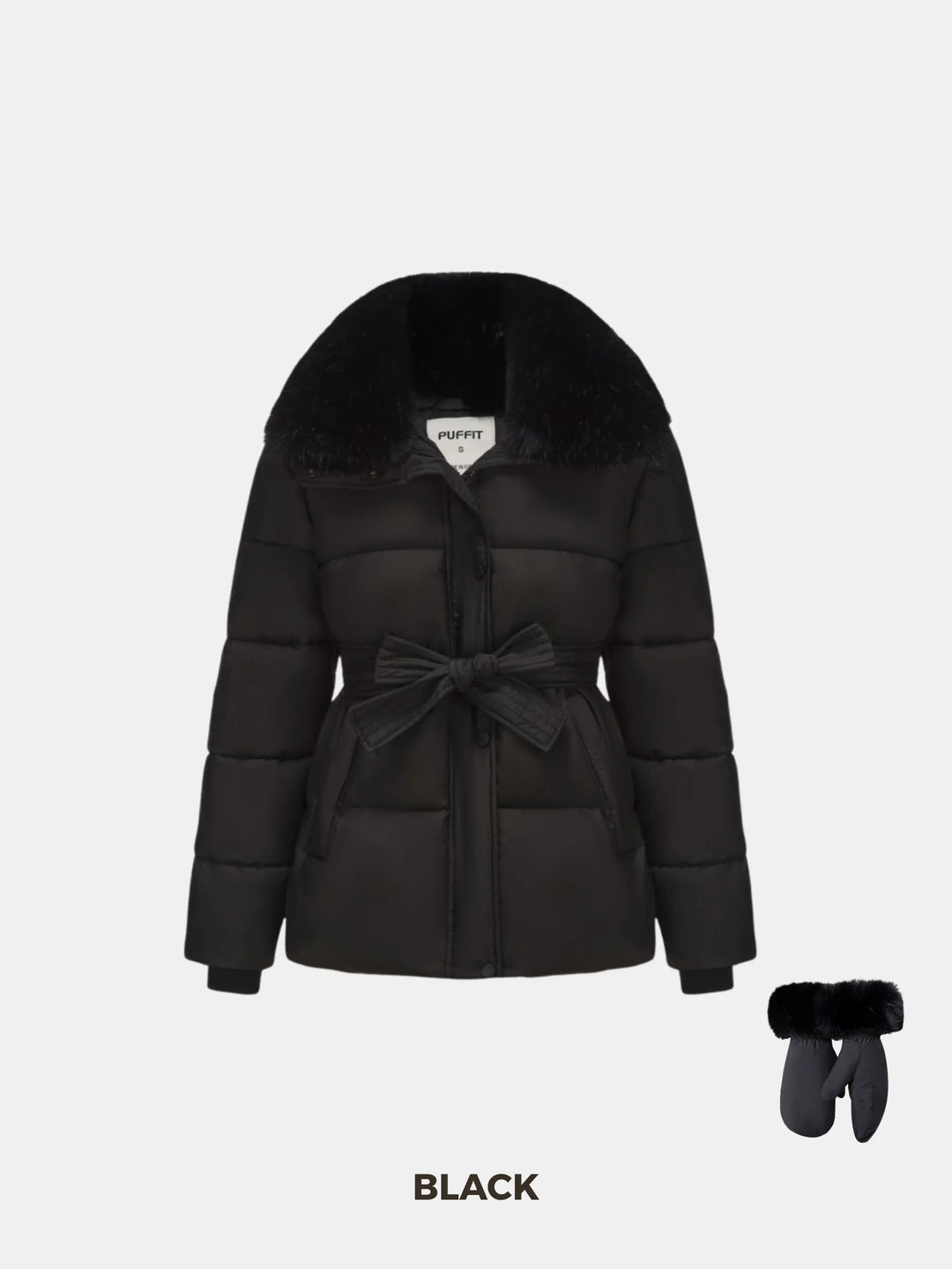 WarmCore™ Elevated Detachable Faux Fur Collar Puffer With Belt