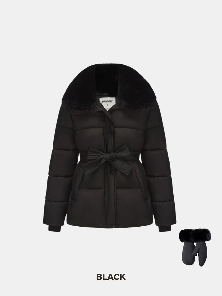 WarmCore™ Elevated Detachable Faux Fur Collar Puffer With Belt