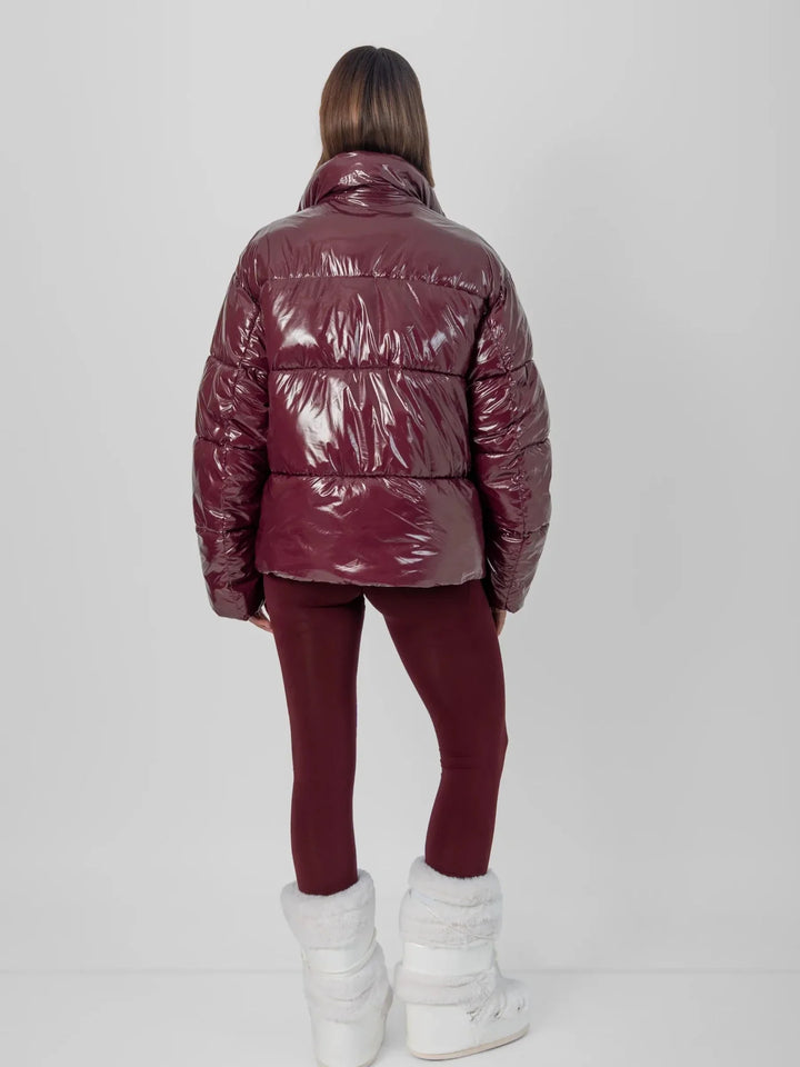 WarmCore™ Shiny Burgundy Detachable Hooded Puffer Jacket