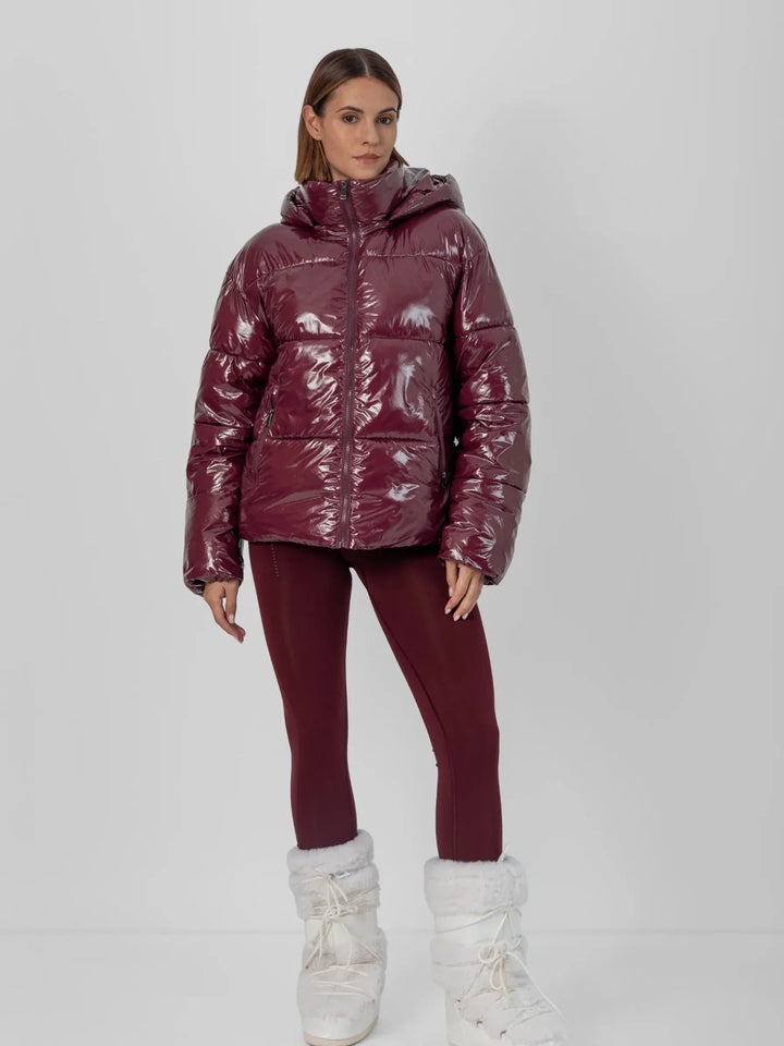 WarmCore™ Shiny Black Detachable Hooded Puffer Jacket