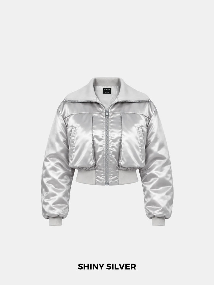 WarmCore™ Shiny Cropped Padded Bomber
