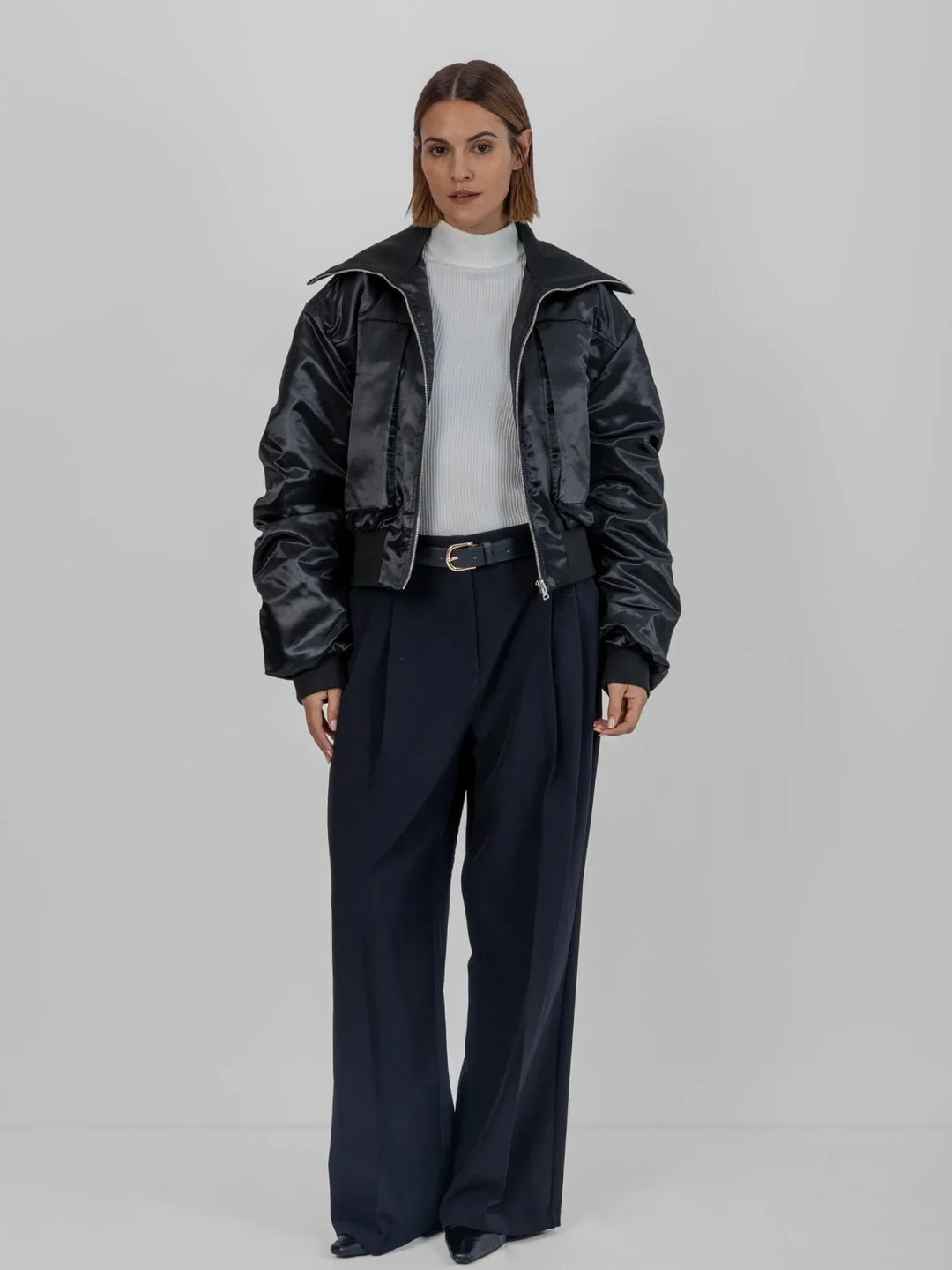 WarmCore™ Shiny Cropped Padded Bomber